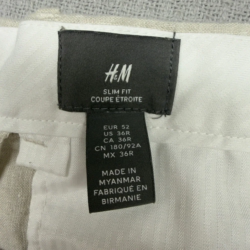 H&M Linen Pants Mens 36x27 White Slim Fit Breathable Preppy Summer Coastal